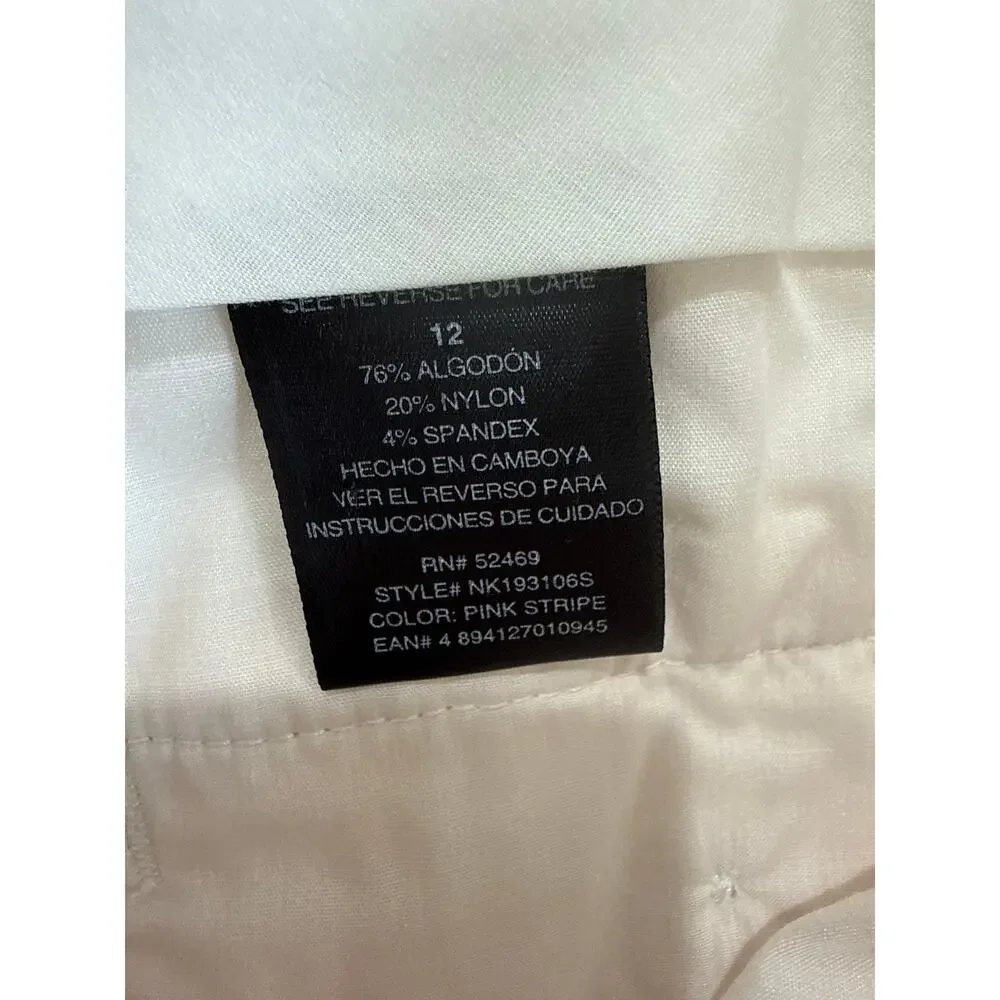 Norma Kamali Pink Pinstripe Pants 12 Straight High Rise Adjustable Waist Light - Picture 9 of 9